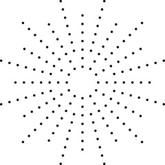 Black dots forming radiating starburst pattern on white background