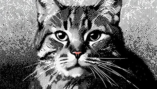 Close up portrait of a tabby cat with striking green eyes and a tiny red nose