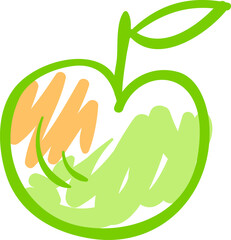 Stylized green apple drawing with colorful scribbles