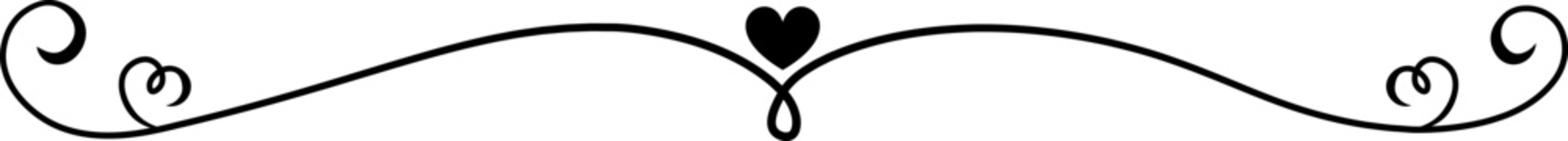 Decorative black scroll divider with central heart shape