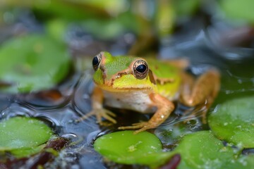 Obraz premium Charming Western Chorus Frog in Its Natural Wetland Habitat: A Captivating Amphibian Fauna Moment