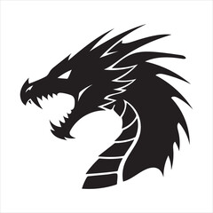 Black dragon head silhouette with sharp teeth and spikes Vector, illustration