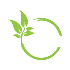 Eco-friendly circular leaf outline vector icon for organic brands, nature products, and sustainability-themed visuals.