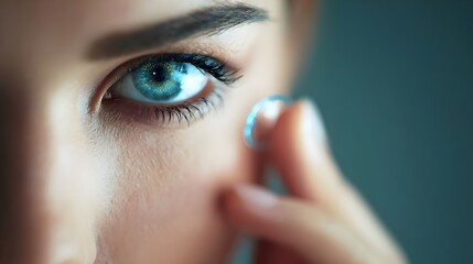 Woman wearing smart contact lens, futuristic technology, digital website background. Concept : Futuristic wearable technology, smart devices, digital innovation, tech lifestyle, modern website illustr