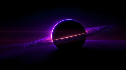 Mesmerizing Artistic Scene of a Radiant Purple Planet with Luminous Rings in Expansive Space