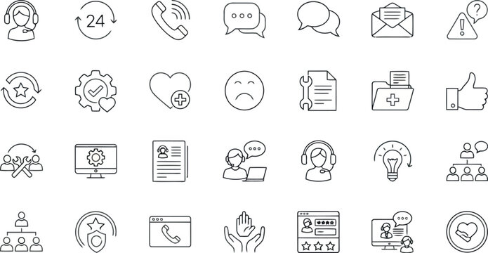Collection of handdrawn customer service and support icons