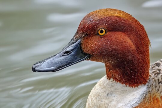 Intimate Closeup of a Male Canvasback Duck in Shallow Waters: A Wildlife Encounter