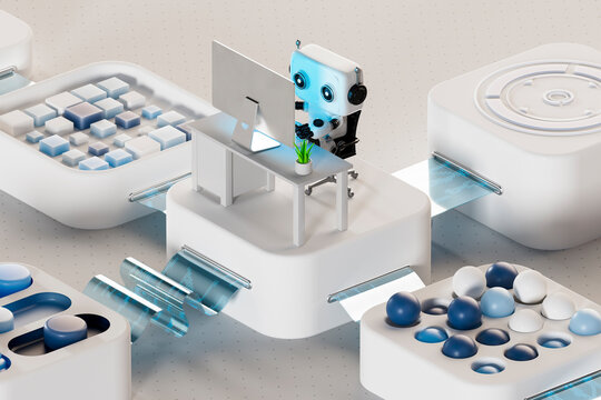 3D robot working on digital network office modules