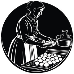 Baking with Eggs Woman Silhouette Vector Graphic Food Preparation Kitchen Illustration on White Background