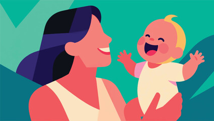 Illustration Of A Mother Carrying A Child With A Smile Vector Design Template