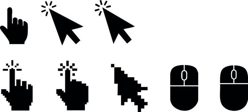 Cursor icons set with pixelated and modern mouse pointer designs for user interface and digital navigation vector illustration