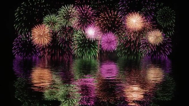 Vertical light trails reflecting on dark water surface during nocturnal event