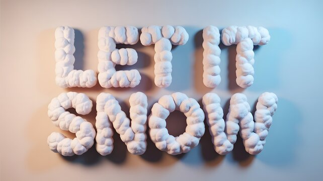 3D Rendered 'Let It Snow' Title – Fluffy White Snow Letters on a Gradient Background – Christmas Holiday Winter Season Greeting Card Concept – Decorative Typography for New Year and Festive Promotions