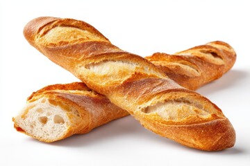 Classic French Baguette: Artisan Bread on a Pure White Background