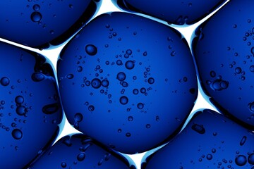 Abstract blue glass-like cells with visible trapped bubbles, suitable for modern product design, tech-forward branding, and clean scientific imagery