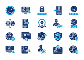 User account thin solid icon set. Containing user, account, password, login, username, connect, logout, users, edit profil, authentication. Vector illustration