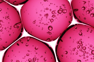 Effervescent pink gel spheres captured in macro detail, optimized for skincare branding, vibrant advertising concepts, and abstract interior decor prints