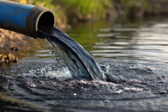 Contaminated Liquid Flowing from Pipe into Pond, Highlighting Landfill Leachate in Ronneby, Sweden