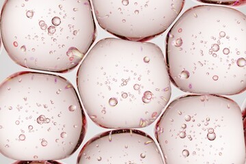 Close-up of soft pink see-through gel dotted with internal bubbles, optimized for beauty-product layouts, minimalistic branding, and macro-style abstract visuals