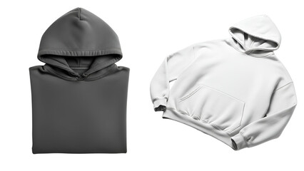 Blank White and Dark Grey Hoodies Mockup on Black Background for Apparel Design