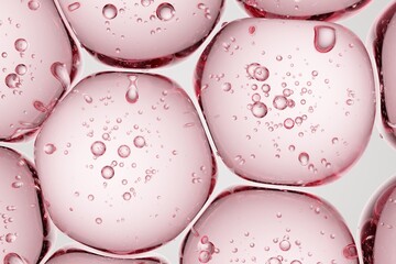 Soft pink transparent gel spheres with suspended internal air bubbles, ideal for cosmetic branding, futuristic UI textures, and science-inspired creative compositions