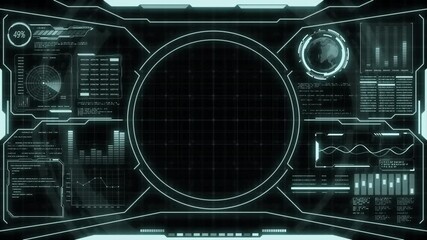 Digital HUD futuristic background motion graphic element cyber generated. Future technology interface data sci-fi display screen. Artificial intelligent analytic simulation, loop able video background - Powered by Adobe