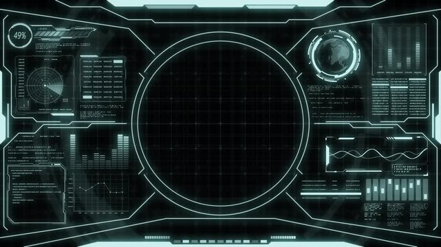 Digital HUD futuristic background motion graphic element cyber generated. Future technology interface data sci-fi display screen. Artificial intelligent analytic simulation, loop able video background - Powered by Adobe