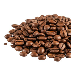 Naklejka premium A Pile Of Roasted Coffee Beans With Rich Brown Color And Smooth Texture Isolated On Transparent Background Soft Studio Lighting Capturing Aromatic Beverage Ingredient