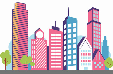 Fototapeta premium Colorful cityscape with trees and buildings