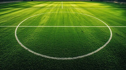 Green soccer field with sunlight
