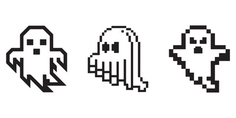 Retro pixel art ghosts collection for halloween and gaming theme Vector, illustration
