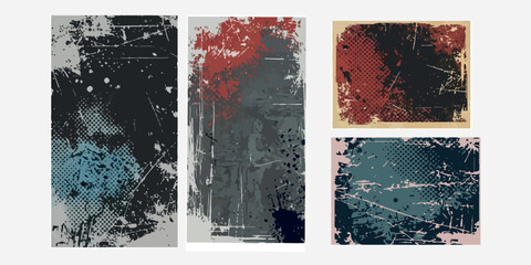 Grunge vector background with halftone and textures banner in black gray blue red white colors for web graphic design vintage art abstract urban style template flyer poster