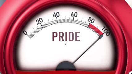 Pride meter that is hitting a full scale, increasing and high levels of pride, potential overload. Maximum pride value, off the charts.