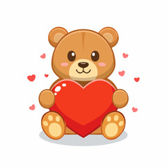 Teddy bear holding heart with transparent background