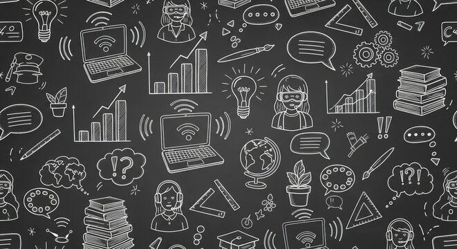 Seamless Chalkboard Education Doodle Pattern