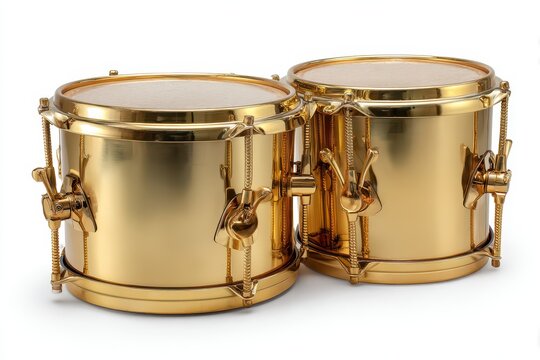 Isolated Timbales on White Background. Smooth Brass Finish for Latin Percussion Music Enthusiasts