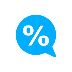 Blue chat bubble with percent mark, great for digital marketing visuals, e-commerce sales, and modern promotions.