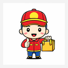 Delivery boy with package and thumbs up with transparent background