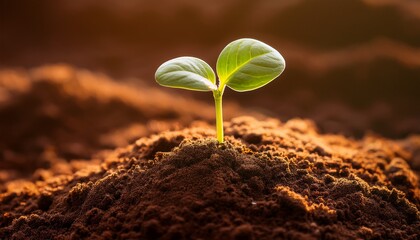a small plant sprouting from rich brown soil