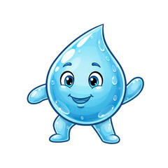 Happy cartoon water drop character dancing and smiling with blue and white colors on a transparent background