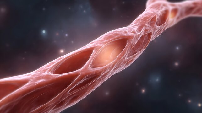 Abstract visualization of a pulsating biological conduit with translucent walls and a glowing interior core