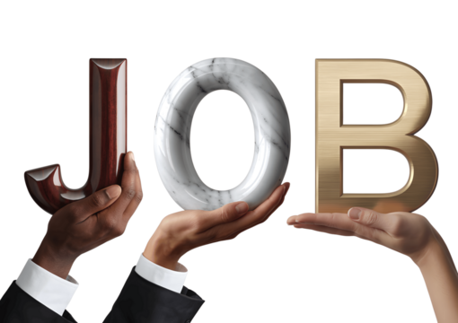 Hands holding the word job isolated on transparent background