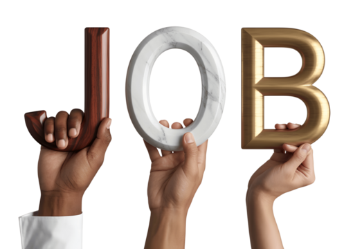 Hands holding the word job isolated on transparent background