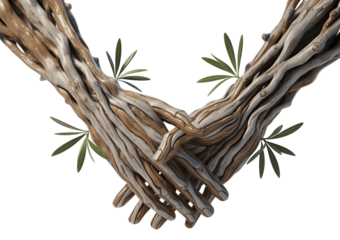 Two wooden hands shaking isolated on transparent background