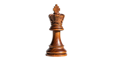 A Detailed Wooden Chess King Piece With Intricate Carvings Standing Against A Stark Black Background With Dramatic Lighting