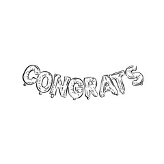 Letter balloons spelling 'congrats'. Hand drawn in black.