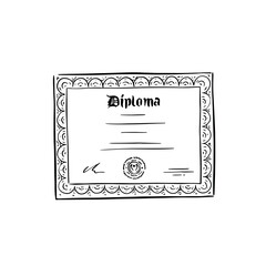 Diploma certificate illustration in black and white.