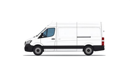 Naklejka premium White delivery van side view, minimalist vector illustration against a plain white background, flat style, clean lines