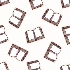 Simple open bible vector seamless pattern. Linocut black and white journal, bible study journal background. 