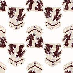 Hand drawn angelic messenger for Christian Christmas vector pattern. Lino cut Angels with star of Bethlehem all over print. Religious nativity scene background. 